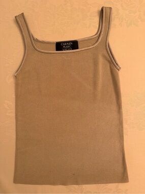 Carmen Marc Valvo Neutral Beige Square Neck Knit Tank